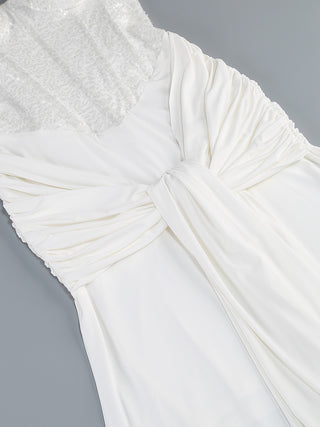 Sequin Corset Strapless Sweetheart Ruched Draped Long Dress