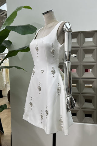 Crystal Embellished Open Back Bow Mini Dress