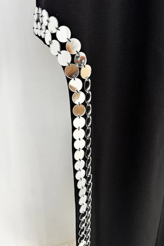 Long Sleeve Black Long Dress with Sequin Cutout Detailing and High Slit