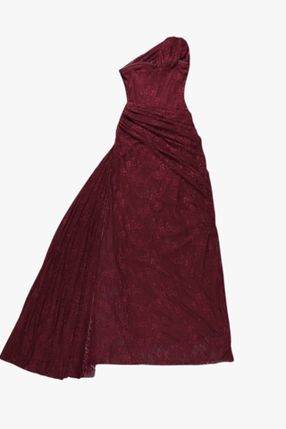 One-Shoulder Lace Long Dress with Sculpted Corset Fit