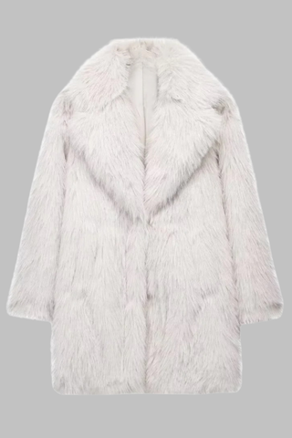 Luxury Faux Fur Long Coat with Wide Lapel Collar