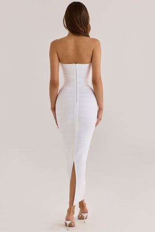 Strapless Bandage Midi Dress with Sculpted Sweetheart Neckline and Bodycon Fit