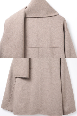 Cozy Wool-Blend Scarf Collar Coat – Long Sleeve, Minimalist Design