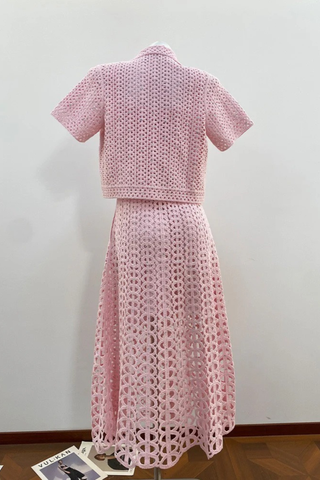 Crochet Button-Up Shirt with Rhinestone Details