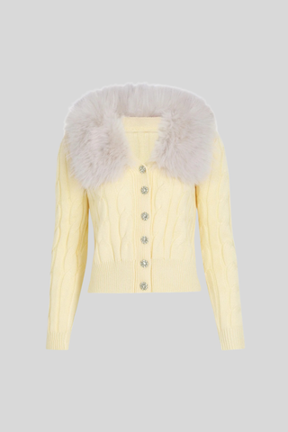 Luxe Knit Fur Collar Set – Cardigan & Wide-Leg Pants