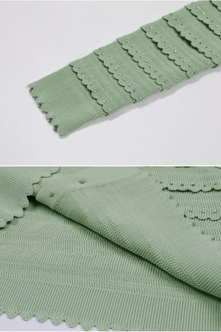 Three-Piece Knitted Set with Rhinestone Trim – Cardigan, Cami Top & Midi Long Skirt