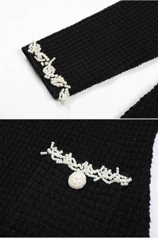 V-Neck Tweed Mini Dress with Front Pockets & Accents