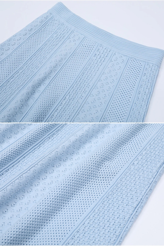 Two-Piece Textured Knit Set – Pearl-Button Cardigan & Flared Maxi Skirt