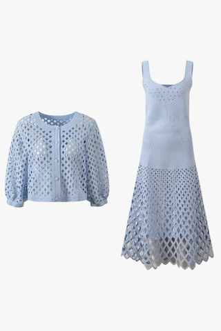 Embellished Open-Knit Cropped Cardigan with Elbow-Length Balloon Sleeves