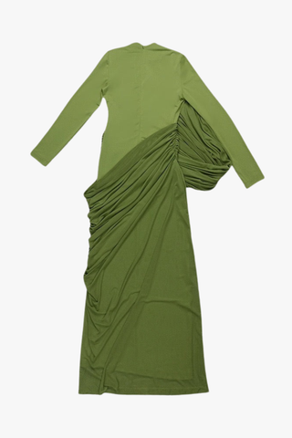Elegant Long Mesh Dress with Long Sleeves & Sculpted Draped Design