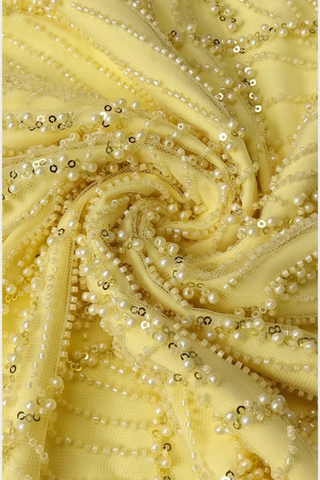 Sleeveless Halter Beaded Yellow Tulle Long Dress – Hand-Embellished Sequins & Pearls, Floor-Length Design