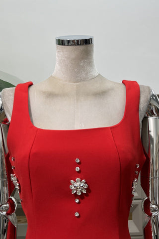 Crystal Embellished Open Back Bow Mini Dress
