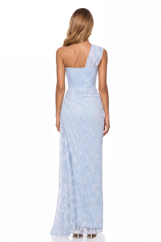 One-Shoulder Lace Long Dress with Sculpted Corset Fit