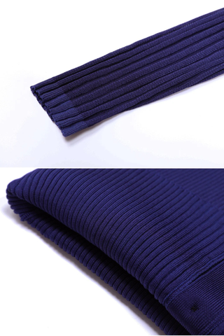 Long Sleeve Ribbed Knit Midi Dress with Asymmetrical Cutout and Button Slit