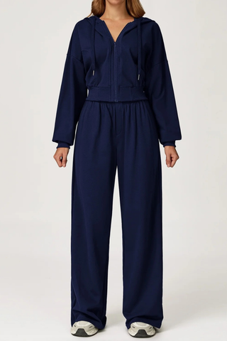 Two-Piece Zip-Up Hoodie and Wide-Leg Sweatpants Set