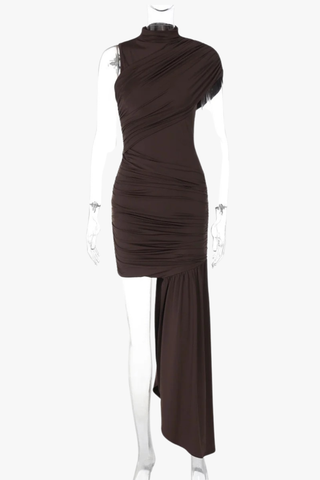 Asymmetrical Ruched Evening Mini Dress