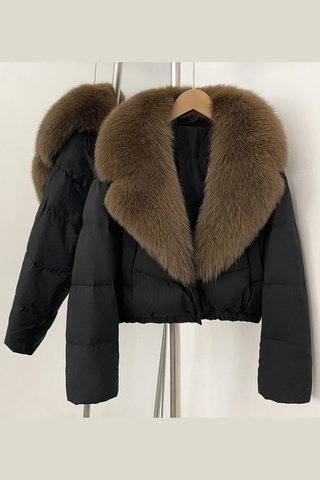 Cropped Puffer Jacket with Faux Fur Collar
