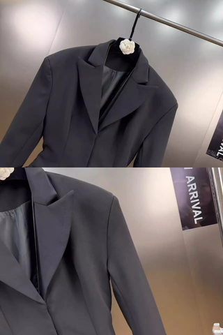 Draped Blazer Mini Dress – Tailored Long Sleeve Tuxedo Style