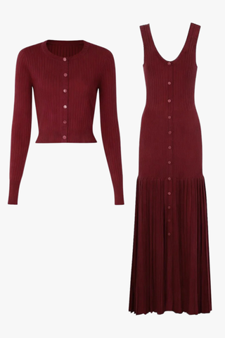 Sleeveless Ribbed Knit Long Dress with Pleated Hem