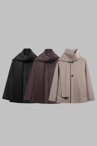 Cozy Wool-Blend Scarf Collar Coat – Long Sleeve, Minimalist Design