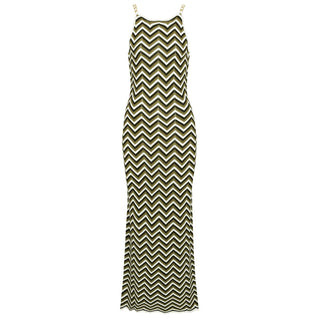 Chevron Knit Chain Strap Sleeveless Long Dress