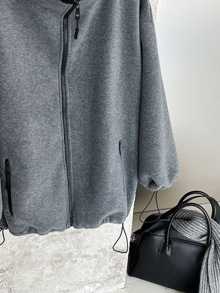 Oversized Zip-Up Fleece Jacket with High Neck & Adjustable Hem