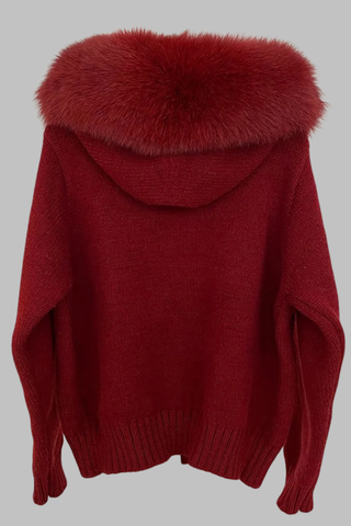 Faux Fur Trimmed Knitted Hooded Cardigan