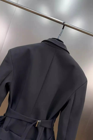 Draped Blazer Mini Dress – Tailored Long Sleeve Tuxedo Style