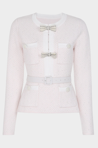 Tweed Embellished Long-Sleeve Top & Wool Long Skirt Two-Piece Set