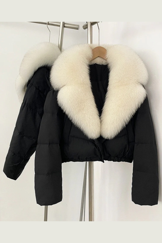 Cropped Puffer Jacket with Faux Fur Collar