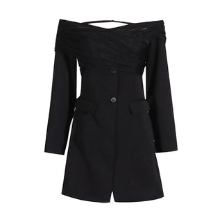 Off-Shoulder Tulle Draped Blazer Dress