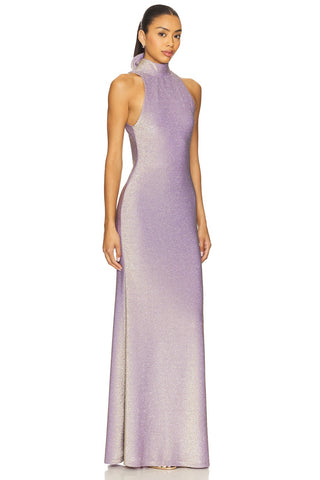 Shimmer High-Neck Open-Back Sleeveless Long Dress