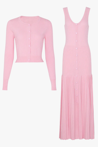 Sleeveless Ribbed Knit Long Dress with Pleated Hem