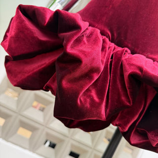 Sleeveless Burgundy Velvet Mini Dress with Bubble Hem Design