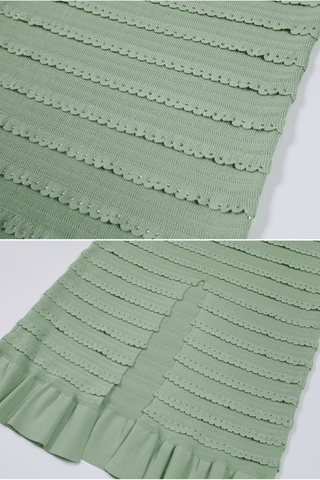 Three-Piece Knitted Set with Rhinestone Trim – Cardigan, Cami Top & Midi Long Skirt