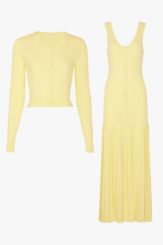 Sleeveless Ribbed Knit Long Dress with Pleated Hem