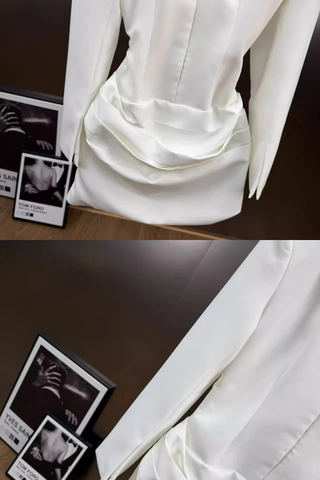 Draped Blazer Mini Dress – Tailored Long Sleeve Tuxedo Style