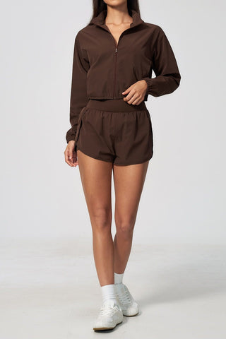 Cropped Zip-Up Jacket & High-Waisted Shorts Set