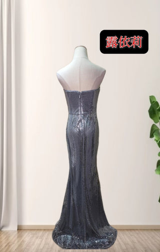 Crystal Mesh Strapless Sleeveless Long Dress