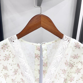 Floral Lace Trim Balloon Sleeve Blouse