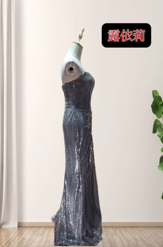 Crystal Mesh Strapless Sleeveless Long Dress