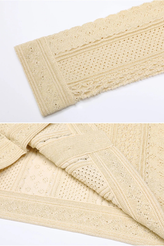 Two-Piece Textured Knit Set – Pearl-Button Cardigan & Flared Maxi Skirt