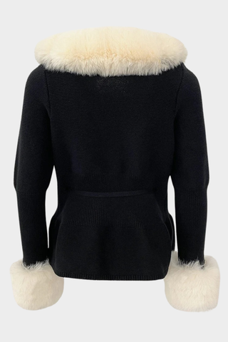Long Sleeve Knitted Jacket with Faux Fur Trim – Tie-Front Design