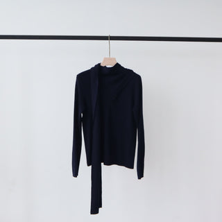 Long Sleeve Knit Top with Attached Scarf Detail and Regular Length