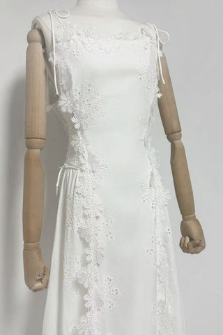 Floral Lace Trim Sleeveless Long Dress
