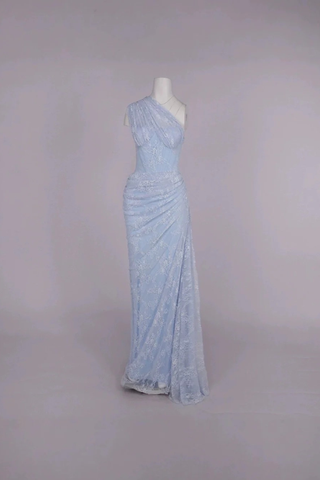 One-Shoulder Lace Long Dress with Sculpted Corset Fit