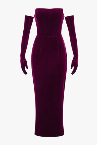 Strapless Velvet Corset long Dress & Long Gloves Set