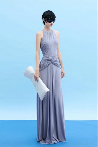 Ruched Twist Waist Sleeveless Long Dress