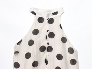 Elegant Polka Dot Halter Top & High-Waisted Shorts Linen Blend Set