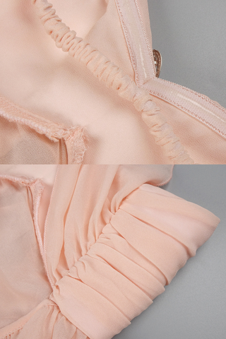 Strapless Ruffle Chiffon Long Dress with Rhinestone Starfish Brooch Backless, Layered Flowing Skirt